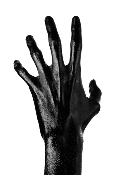Schwarze Hand auf weißem Hintergrund, isoliert, Farbe — Stockfoto