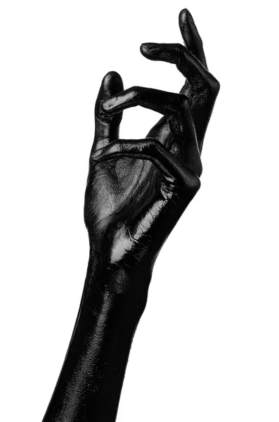Zwarte hand op witte achtergrond, geïsoleerd, verf — Stockfoto