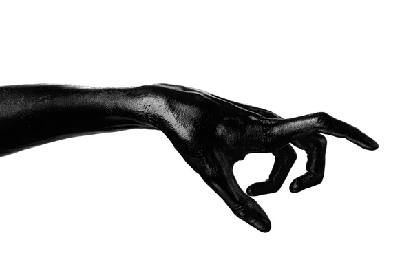 Main noire sur fond blanc, isolée, peinture — Photo