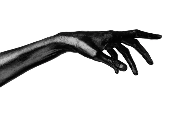 Black hand on white background, isolated, paint — Stock Photo, Image