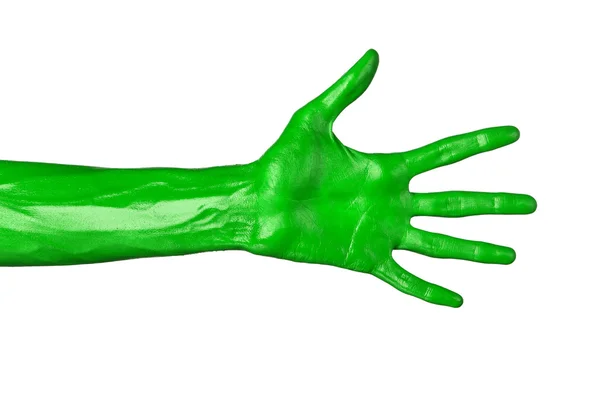 Green hand on white background, isolated, paint — Stock Photo, Image