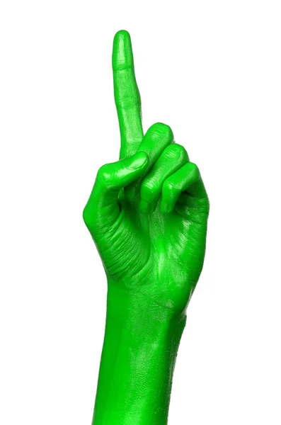 Πράσινο χέρι σε άσπρο φόντο, απομονωμένος, χρώμα — Φωτογραφία Αρχείου