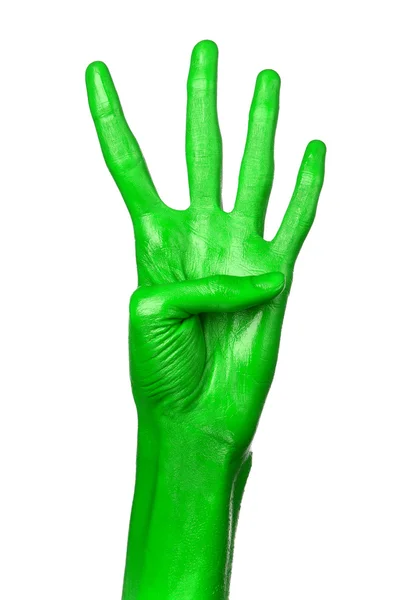 Grüne Hand auf weißem Hintergrund, isoliert, Farbe — Stockfoto