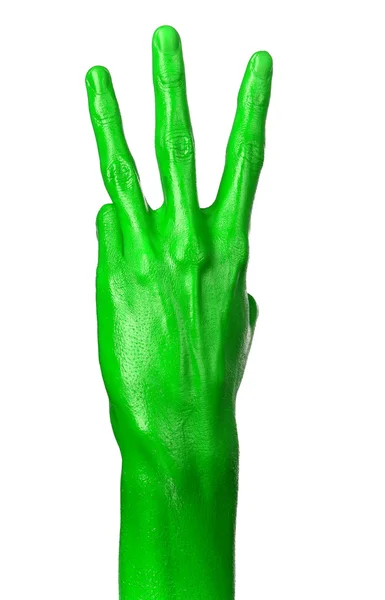 Grüne Hand auf weißem Hintergrund, isoliert, Farbe — Stockfoto