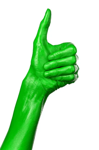 Grüne Hand auf weißem Hintergrund, isoliert, Farbe — Stockfoto