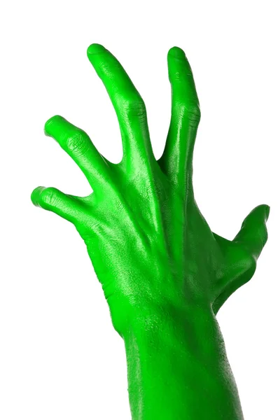 Grüne Hand auf weißem Hintergrund, isoliert, Farbe — Stockfoto