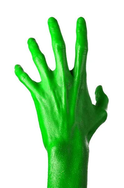 Grüne Hand auf weißem Hintergrund, isoliert, Farbe — Stockfoto