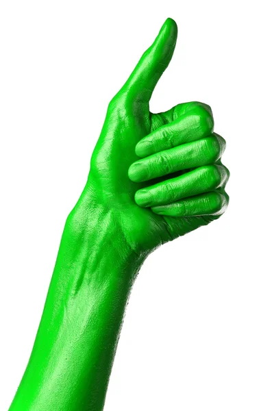 Grüne Hand auf weißem Hintergrund, isoliert, Farbe — Stockfoto