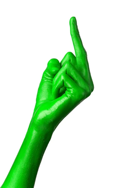 Grüne Hand auf weißem Hintergrund, isoliert, Farbe — Stockfoto