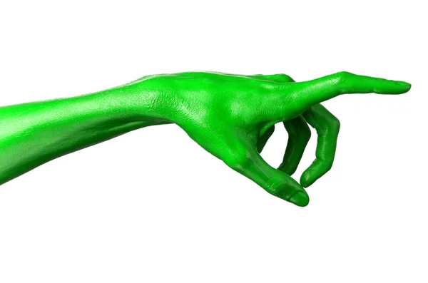 Grön hand på vit bakgrund, isolerade, måla — Stockfoto