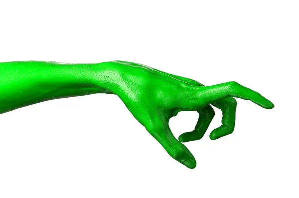 Green hand on white background, isolated, paint — Stock Photo, Image