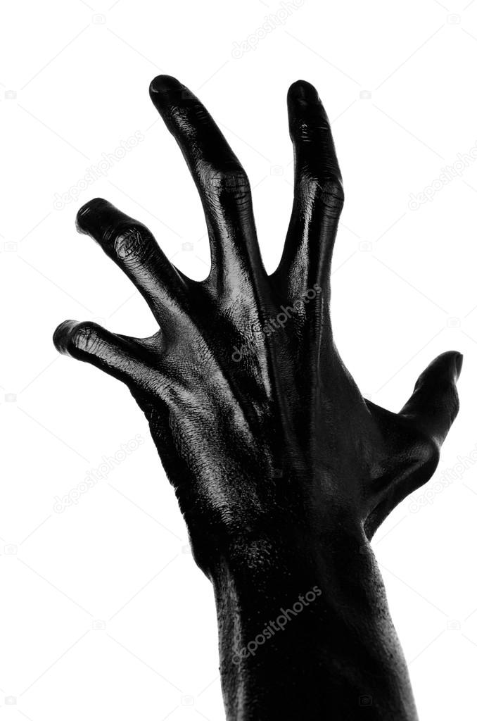 Black hand on white background, isolated, paint