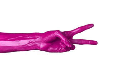 Pembe el izole, beyaz arka plan üzerinde boya