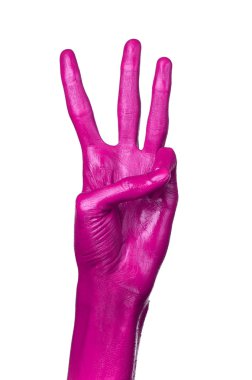 Pembe el izole, beyaz arka plan üzerinde boya