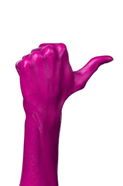 Rosa Hand auf weißem Hintergrund, isoliert, Farbe — Stockfoto