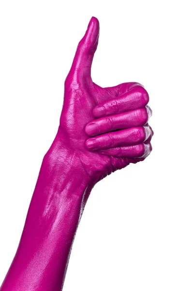 Розовая рука на белом фоне, изолированные, краска — стоковое фото