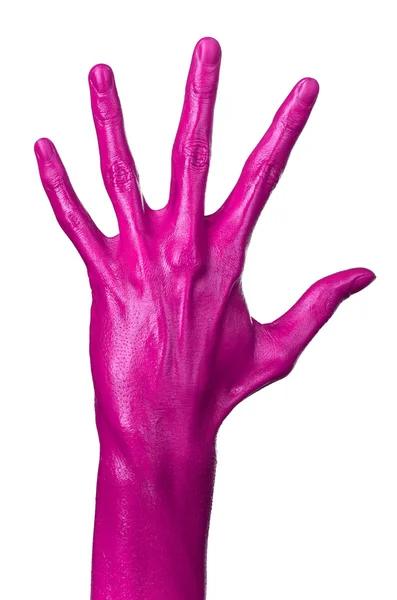 Pink hand on white background, isolated, paint — Stock Photo, Image