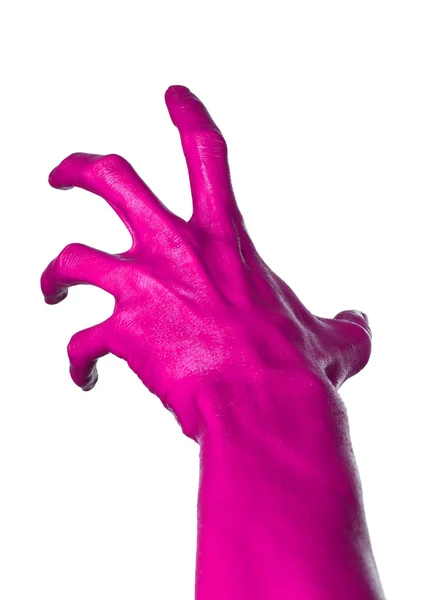 白い背景に、分離、塗料にピンクの手 — ストック写真