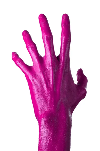 白い背景に、分離、塗料にピンクの手 — ストック写真