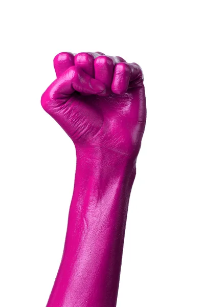 Розовая рука на белом фоне, изолированные, краска — стоковое фото