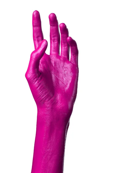 Růžový ruku na bílém pozadí, izolované, malování — Stock fotografie