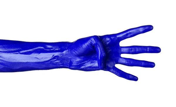 Blue hand on white background, isolated, paint — Stock Photo, Image