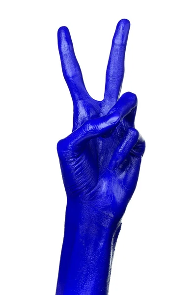 Blue hand on white background, isolated, paint — Stock Photo, Image