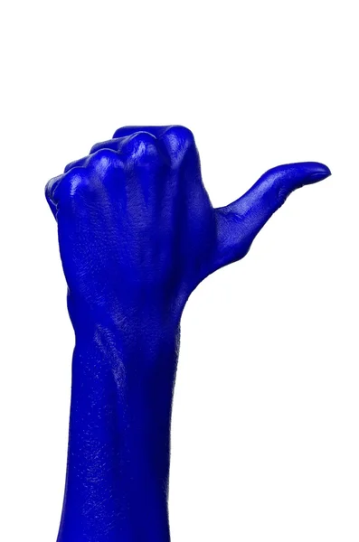 Blaue Hand auf weißem Hintergrund, isoliert, Farbe — Stockfoto