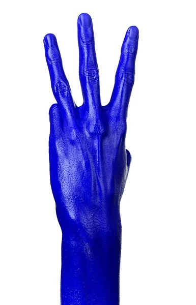 Blue hand on white background, isolated, paint — Stock Photo, Image