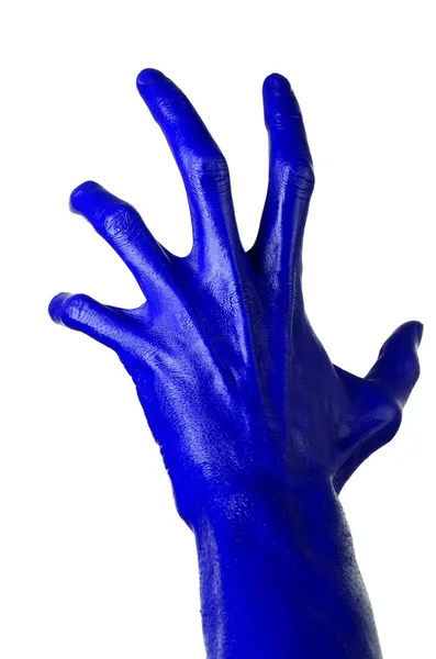 Blue hand on white background, isolated, paint — Stock Photo, Image