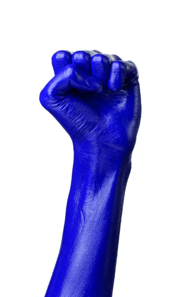 Blaue Hand auf weißem Hintergrund, isoliert, Farbe — Stockfoto