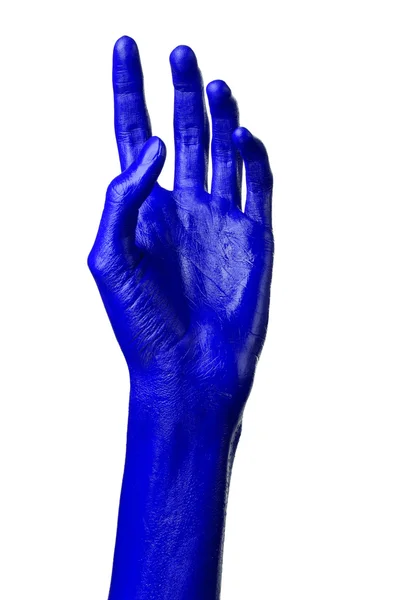 Blaue Hand auf weißem Hintergrund, isoliert, Farbe — Stockfoto