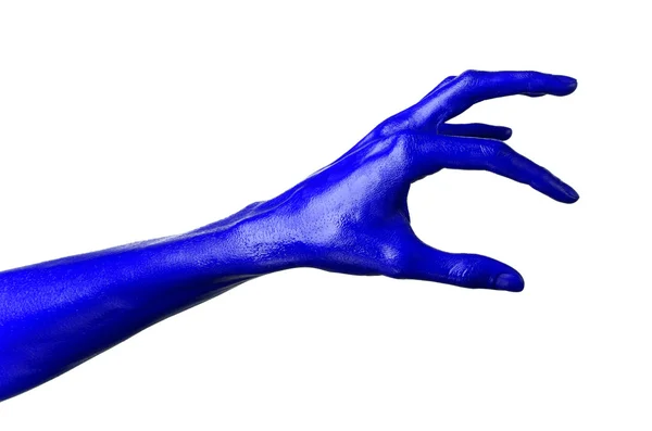 Blue hand on white background, isolated, paint — Stock Photo, Image