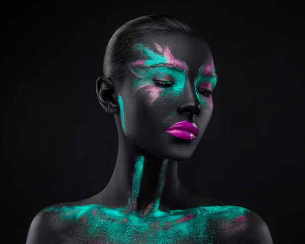 Dívka Make-up růžová modrá černá — Stock fotografie