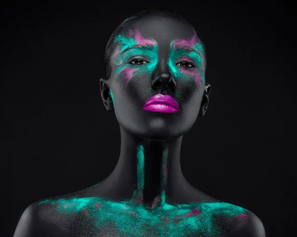 Dívka Make-up růžová modrá černá — Stock fotografie