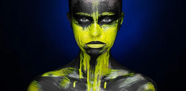 Yellow black Makeup Beauty Girl — Stock Photo, Image