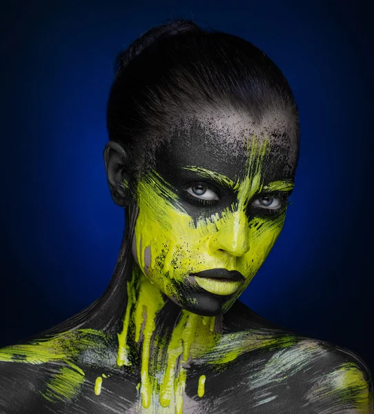 Žlutá černá krásy dívka Make-up — Stock fotografie
