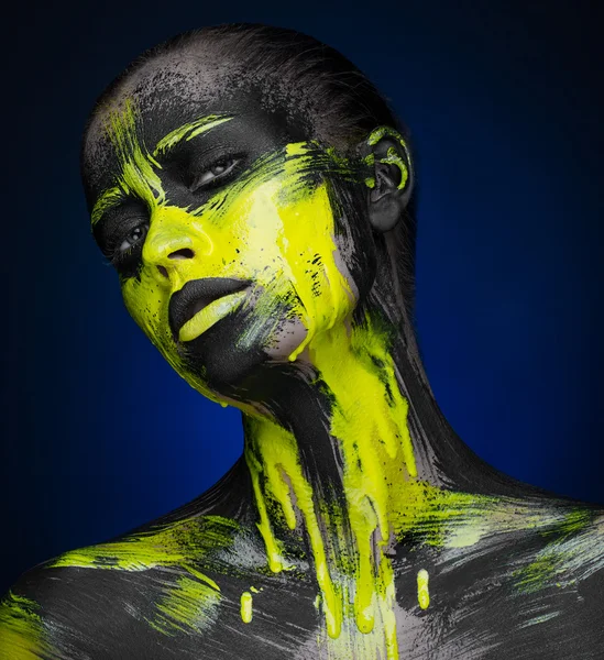 Žlutá černá krásy dívka Make-up — Stock fotografie