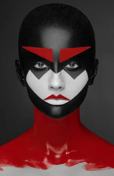 Red black white Art Makeup Beauty Girl — Stock Photo, Image