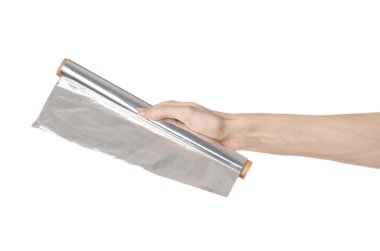 Pişirme ve shisha Konu: insan eli üzerinde izole bir folyo holding 