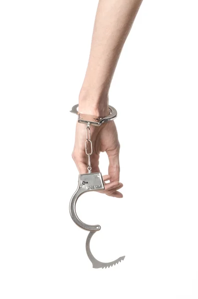 Prison and convicted topic: man hands with handcuffs isolated on — Stock Photo, Image