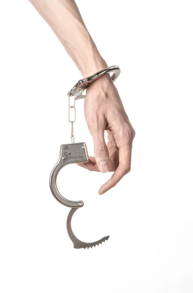 Prison and convicted topic: man hands with handcuffs isolated on — Stock Photo, Image