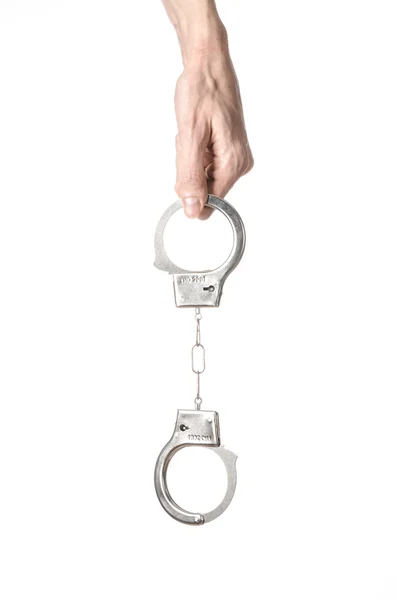 Prison and convicted topic: man hands with handcuffs isolated on — Stock Photo, Image