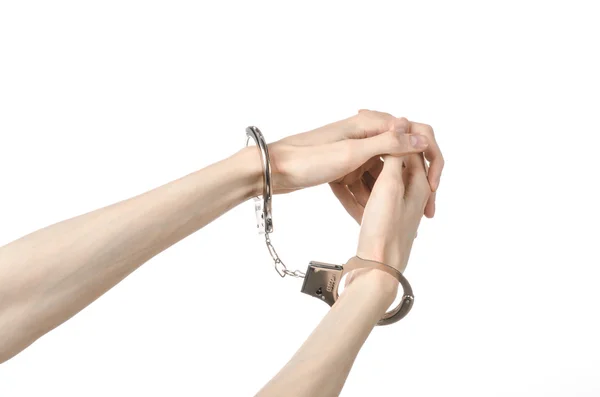 Prison and convicted topic: man hands with handcuffs isolated on — Stock Photo, Image