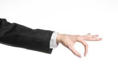 İşadamı ve jest Konu: bir adam bir siyah takım elbise ve beyaz gömlek izole beyaz arka planda Studio el hareketi gösterilen