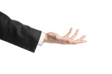 İşadamı ve jest Konu: bir adam bir siyah takım elbise ve beyaz gömlek izole beyaz arka planda Studio el hareketi gösterilen