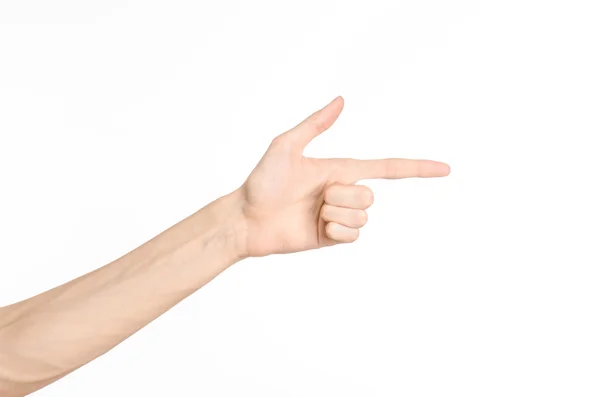 Hand gestures theme: the human hand shows gestures isolated on white background in studio — Stock Photo, Image