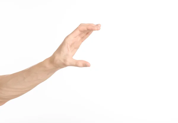 손 제스처 테마: 인간의 손 제스처 스튜디오에서 흰색 배경에 고립 보여줍니다 — 스톡 사진