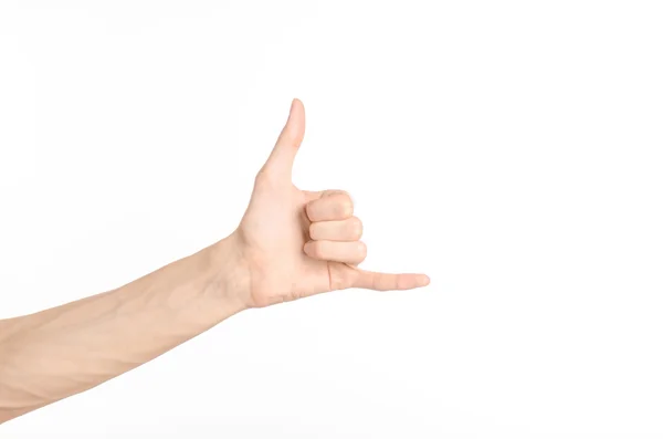 Hand gestures theme: the human hand shows gestures isolated on white background in studio — Stock Photo, Image