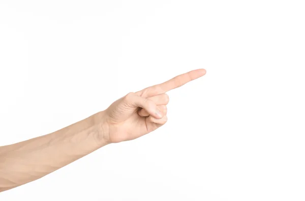 Hand gestures theme: the human hand shows gestures isolated on white background in studio — Stock Photo, Image